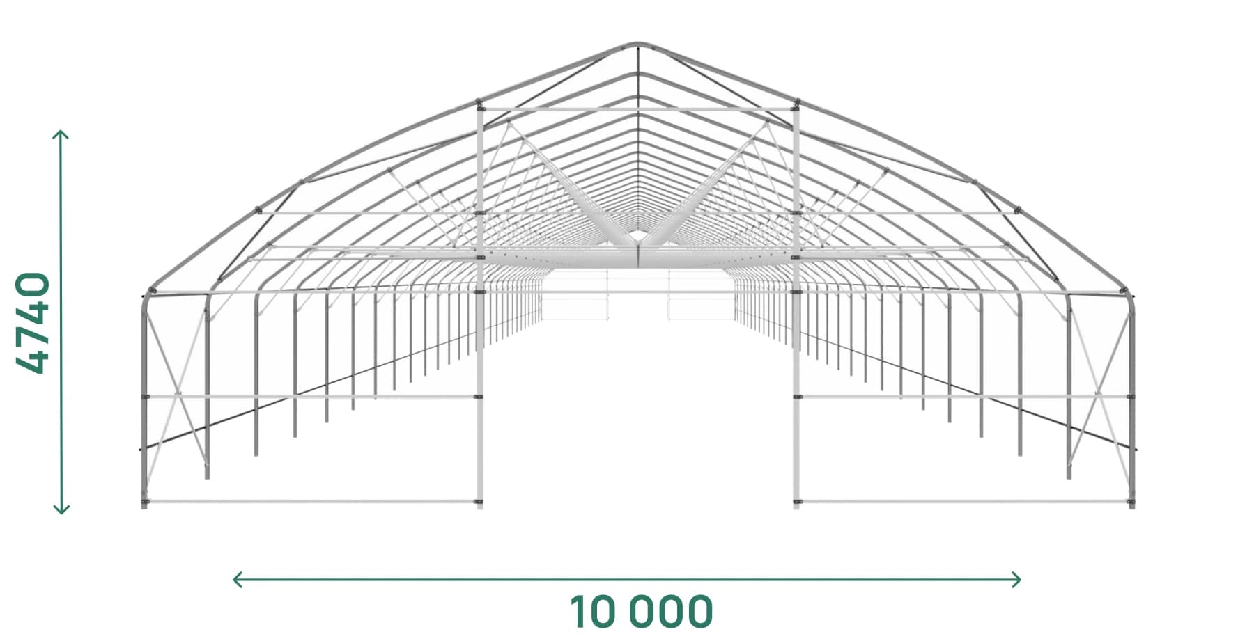 Каркас: пролёт 10 000 мм, высота 4 740 мм